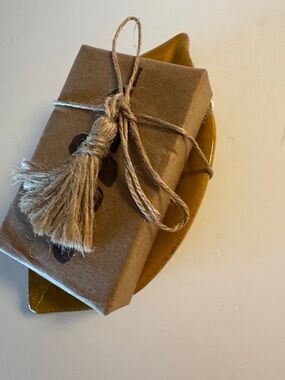 Handmade Mustard Yellow Ceramic Leaf Tray - soap dish or ring tray